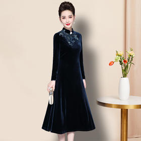 JY-DL8320贵夫人气质时尚大码丝绒时尚连衣裙