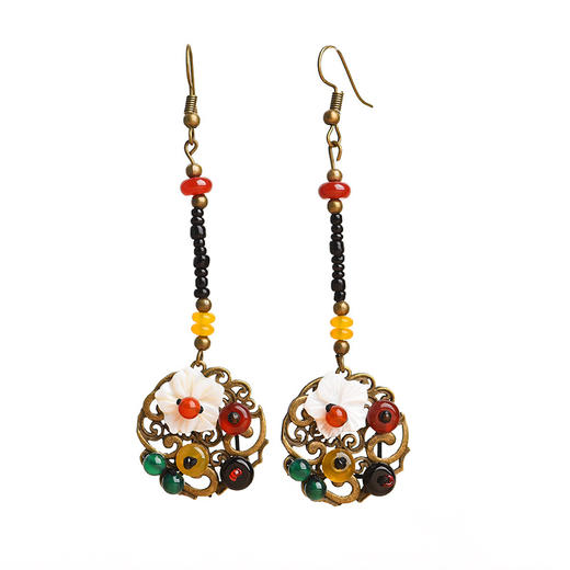 JGL-03220013热卖耳饰原创时尚复古耳环中国风贝壳花夏季清新文艺耳饰 商品图4