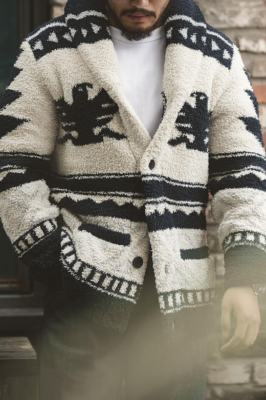 马登工装美式复古印第安纳瓦霍雷鸟毛衣冬季保暖加厚针织开衫男潮 商品图5