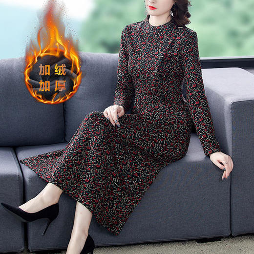 AHM-ydjr8081新款秋冬长袖针织裙加绒过膝中长款连衣裙 商品图0