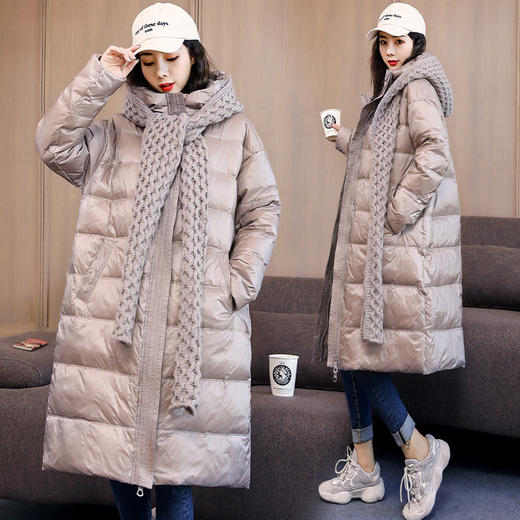 气质休闲,宽松可拆卸连帽围巾装饰保暖舒适羽绒服hr-hbljr1926-1