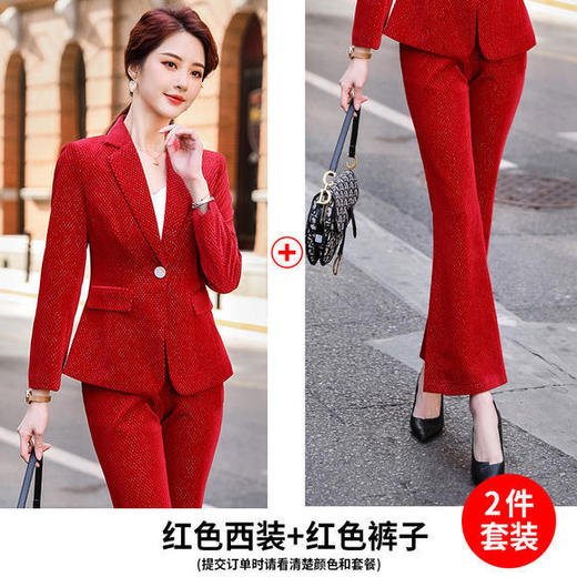 XZ9016新款名媛气质显瘦金丝绒西装两件套套装 商品图3