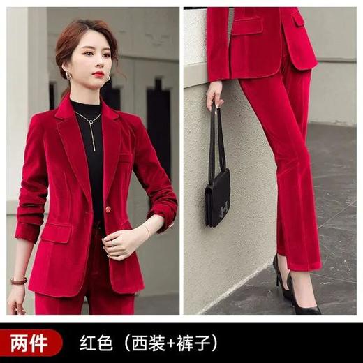 JH-EH1818新款时尚气质一扣翻袋金丝绒西装套装 商品图1