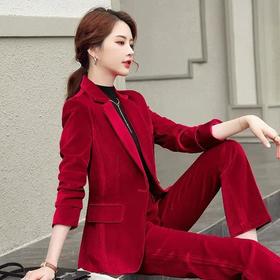 JH-EH1818新款时尚气质一扣翻袋金丝绒西装套装