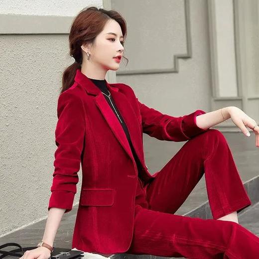 JH-EH1818新款时尚气质一扣翻袋金丝绒西装套装 商品图0