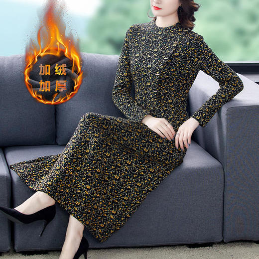 AHM-ydjr8081新款秋冬长袖针织裙加绒过膝中长款连衣裙 商品图1