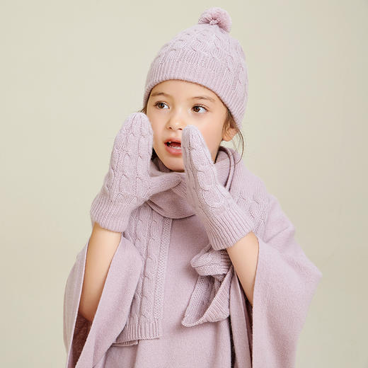 METTE羊绒世家童装100%山羊绒帽子2020秋冬女宝绞花针织保暖帽子 商品图1