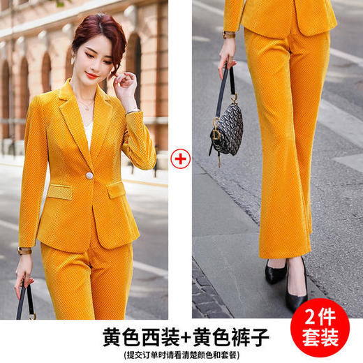 XZ9016新款名媛气质显瘦金丝绒西装两件套套装 商品图2