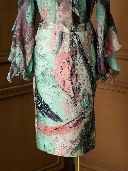 20414 浅草粉黛意大利定制提花锦缎半裙  雾境 商品图0