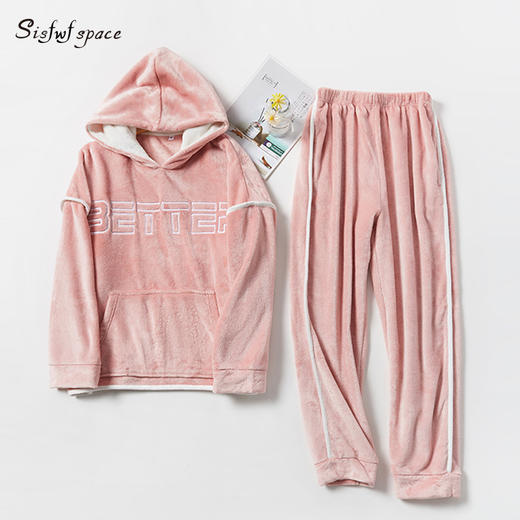 舒棉绒法兰绒男女情侣款休闲家居服珊瑚绒睡衣套装秋冬加厚保暖 商品图0