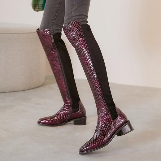 上海旗袍厂DTN-992-7  秋冬新款石头纹圆头低跟弹力靴侧拉链简约时尚个性百搭时装靴 商品图3