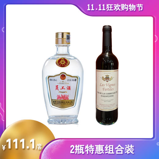 50度五粮液员工酒（光瓶）500ml+法国小翡帝干红750ml 商品图0