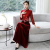 HT9256新款时尚优雅气质修身立领加绒加厚丝绒印花连衣裙 商品缩略图0