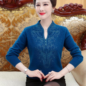 BY-627677158129妈妈冬装纯羊绒大码洋气针织打底衫中老年女装v领加厚毛衣