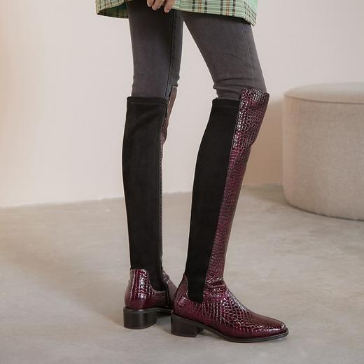 上海旗袍厂DTN-992-7  秋冬新款石头纹圆头低跟弹力靴侧拉链简约时尚个性百搭时装靴 商品图4