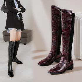 上海旗袍厂DTN-992-7  秋冬新款石头纹圆头低跟弹力靴侧拉链简约时尚个性百搭时装靴