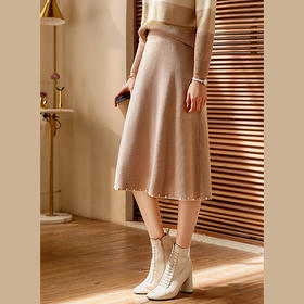 欧芮儿复古高腰显瘦毛织半身裙女新款中长款A字型伞裙