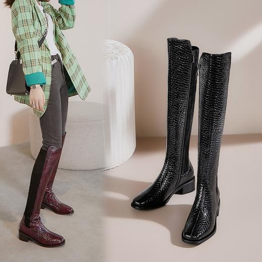 上海旗袍厂DTN-992-7  秋冬新款石头纹圆头低跟弹力靴侧拉链简约时尚个性百搭时装靴 商品图1