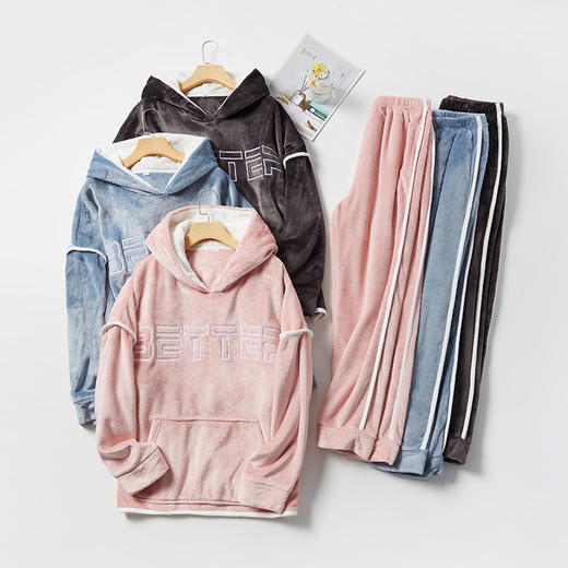 舒棉绒法兰绒男女情侣款休闲家居服珊瑚绒睡衣套装秋冬加厚保暖 商品图1