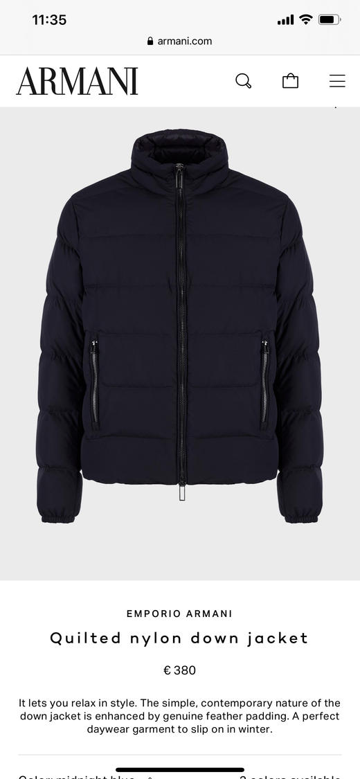 阿玛尼Emporio Armani EA新款短款羽绒服 商品图1