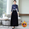 HT9256新款时尚优雅气质修身立领加绒加厚丝绒印花连衣裙 商品缩略图1