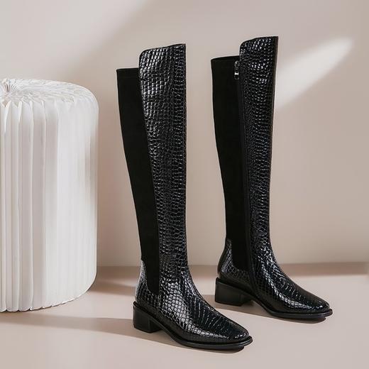 上海旗袍厂DTN-992-7  秋冬新款石头纹圆头低跟弹力靴侧拉链简约时尚个性百搭时装靴 商品图7