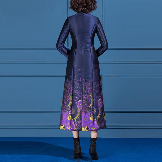 SSGS-L542女装中长款复古盘扣印花高端轻奢收腰棉衣外套 商品图1