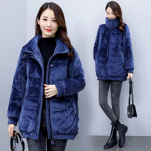 cq-ylfs8735新款优雅气质翻领长袖金丝绒棉衣外套tzf - 唐织风女装