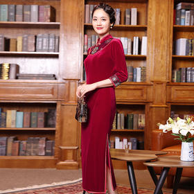 DLQ-A2788复古中国风改良旗袍秋冬丝绒款中年女妈妈装婚宴喜婆婆礼服