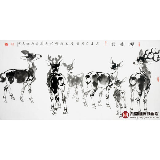 田成义《群鹿图》68*138cm 动物横幅作品 书房/客厅挂画 商品图1