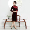 QQX-18012丝绒旗袍中国风刺绣旗袍裙日常改良大摆妈妈礼服 商品缩略图1