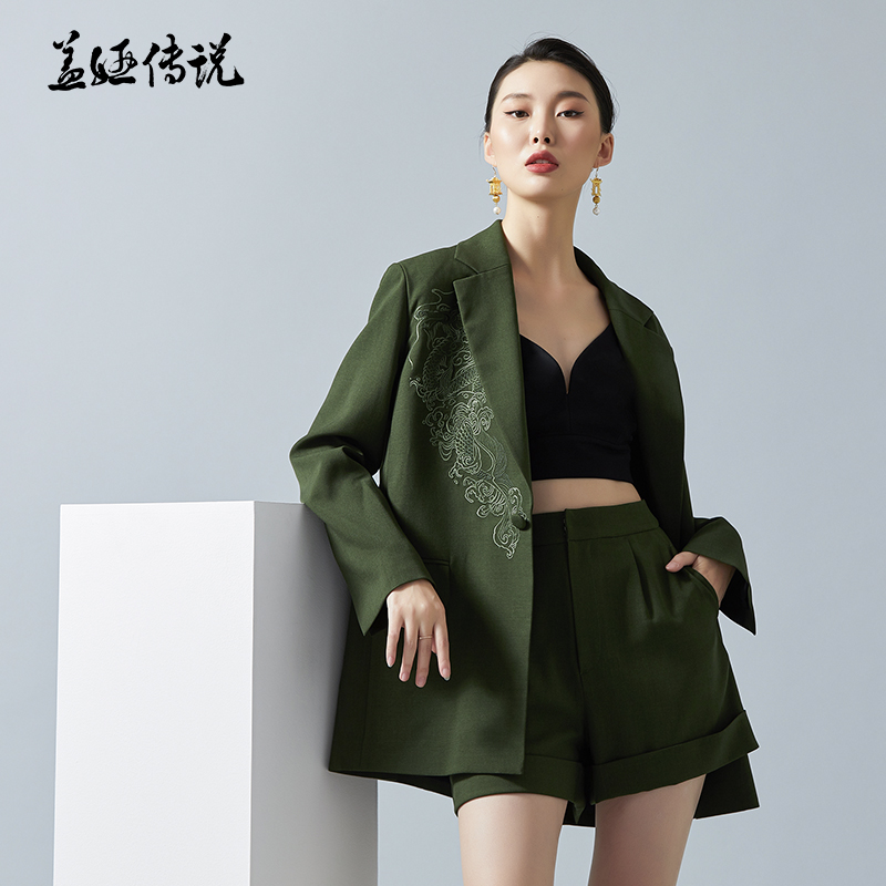 盖娅传说新品军绿色女士西装hg42031107