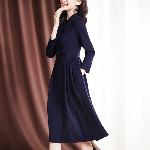 SM-82093879高档洋气立领连衣裙秋冬新款长袖貂绒打底裙 商品图1