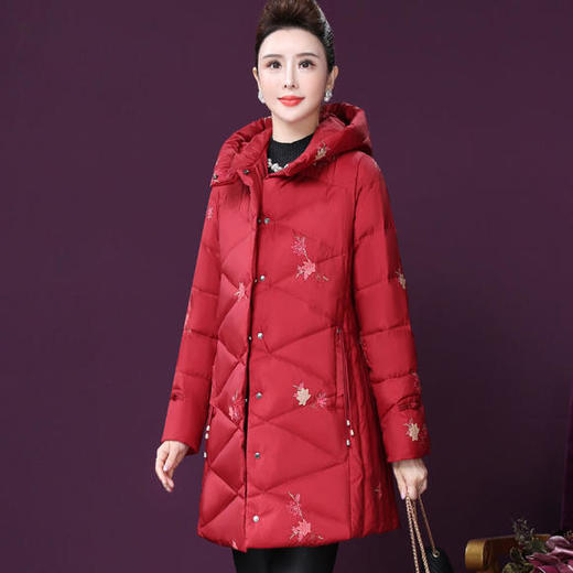 WXY-YN-20102W新款时尚气质宽松连帽保暖刺绣白鹅绒羽绒服外套 商品图1