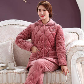 MZS-800秋冬季珊瑚绒三层夹棉加厚保暖加绒家居服