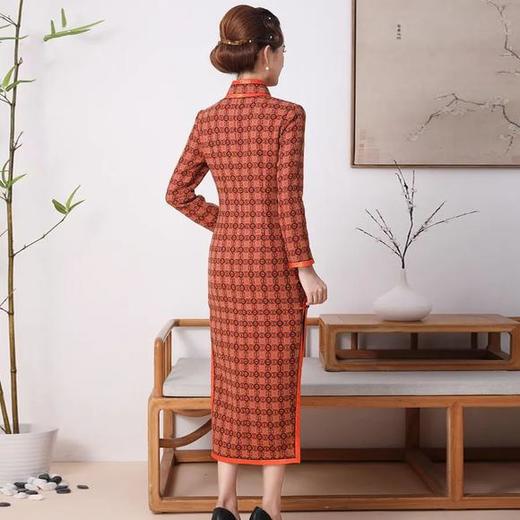 FD-QC16980262020新款高端优雅气质手工盘扣立领长袖长款开叉毛呢旗袍裙 商品图4