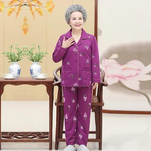 DDZ-NDF218新款优雅气质翻领长袖加棉加厚保暖家居服套装 商品图1