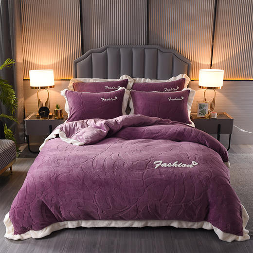 LY-秋冬加厚宽边牛奶绒四件套冬季保暖双面珊瑚绒加绒床单被套 商品图1