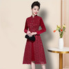 LT-8350中长裙中腰气质法式套头纯色复古气质通勤松紧腰红色女装 商品缩略图2