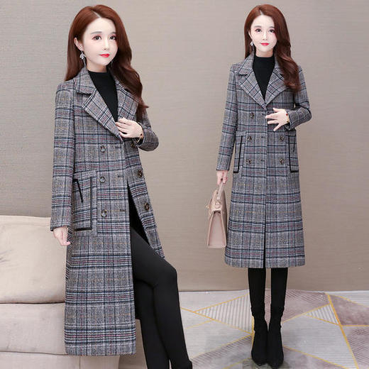 YWE-KLLC030加厚保暖格子毛呢外套女中长款大衣 商品图2