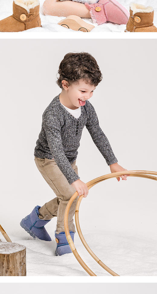 现货  woollykids小羊沃利童鞋皮毛一体雪地靴保暖防滑防水加厚加毛短靴 商品图1