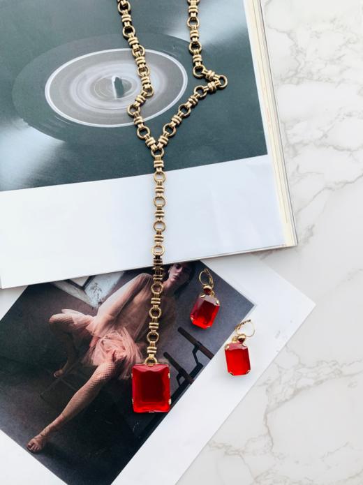 【意大利手工珠宝】套装.Claudio Canzian全手工红色施华洛世奇水晶项链耳坠.意大利 商品图2