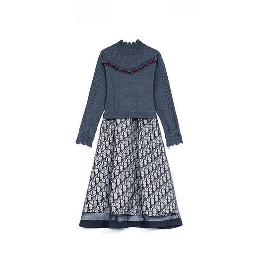 HT-N-352-8134-960新款时尚优雅气质半高领长袖拼接针织假两件连衣裙 商品图1