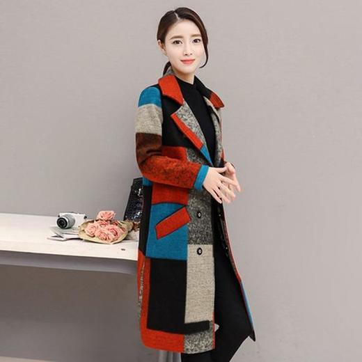 NYL-4133189秋冬韩版彩色格子西装领毛呢大衣外套 商品图2