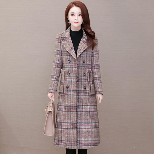 YWE-KLLC030加厚保暖格子毛呢外套女中长款大衣 商品图1