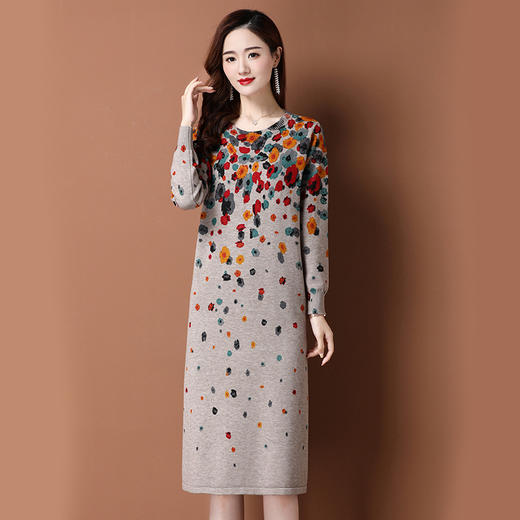 BY-9901山羊绒衫女连衣裙大码打底过膝长款毛衣裙 商品图2