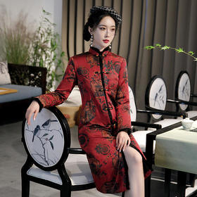 SKY-189057仿香云纱羽绒绵旗袍外套