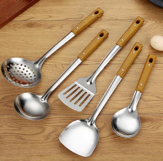 *仿木纹柄不锈钢锅铲汤勺煎铲漏勺隔热厨具厨房家用炒菜 商品图1
