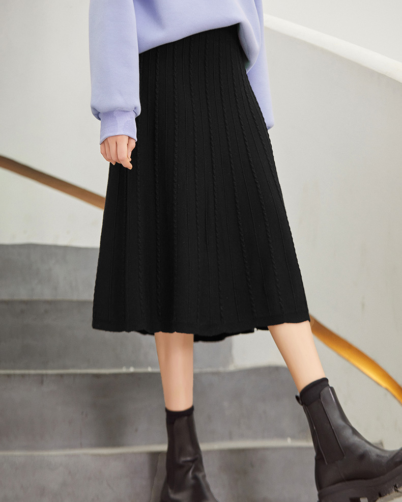 半身裙秋冬女2020新款中长款高腰显瘦修身一步黑色加厚针织长裙女