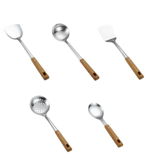 *仿木纹柄不锈钢锅铲汤勺煎铲漏勺隔热厨具厨房家用炒菜 商品图2